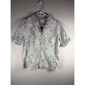 Joie Floral Print Pajama Top Short Sleeve Button Down Collared Women's M